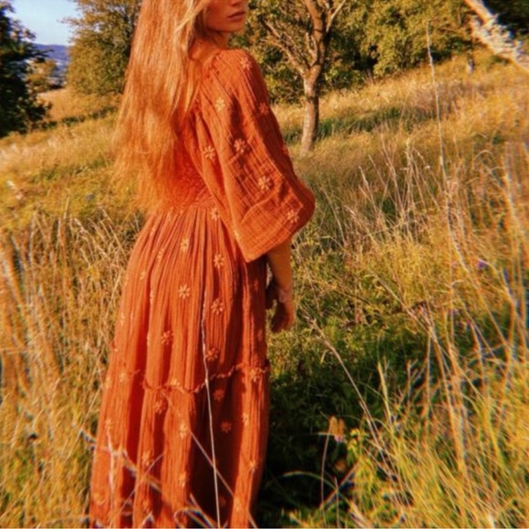 RARE NWT Free People | Dahlia Embroidered Maxi Dress In Ginger Snap | XS - Picture 16 of 17